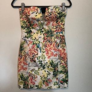 Floral strapless mini dress
